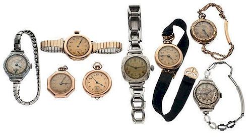 Eight Vintage Watches Including One Elgin Wristwatch Ca 1918 