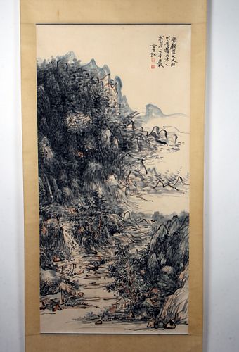 CHINESE SCROLL OF LANDSCAPE RIVERSIDE