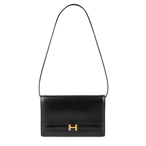 HERMES VINTAGE BLACK BOX LEATHER ANNIE CLUTCH BAG Condition grade B-.Â  24cm long, 15cm high. Sh...