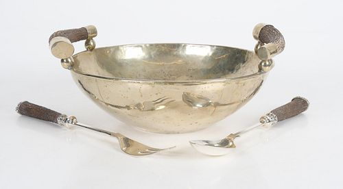 A Silver Plated and Antler Salad Bowl