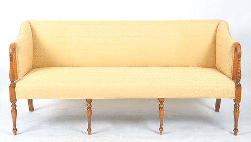 Late Federal Tiger Maple and Upholstered Settee