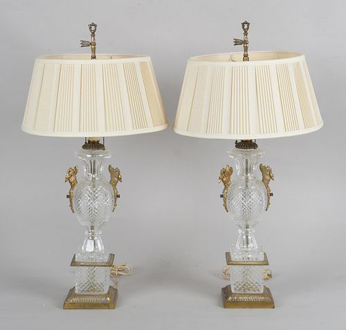 Pair of Neoclassical Style Molded Glass Lamps