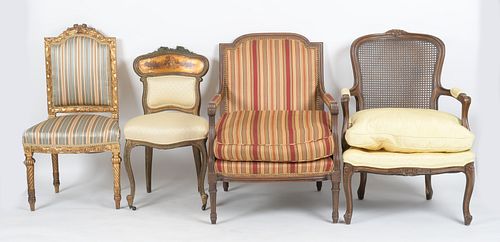 Group of Four French Style Chairs, 19th-20th C