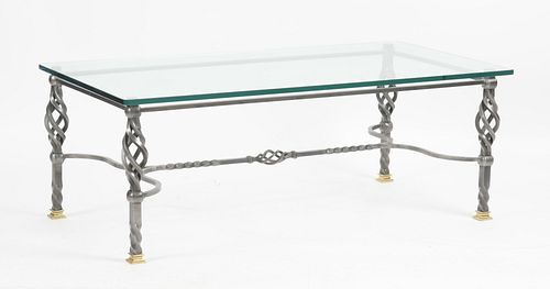 Modern Polished Steel and Glass Coffee Table