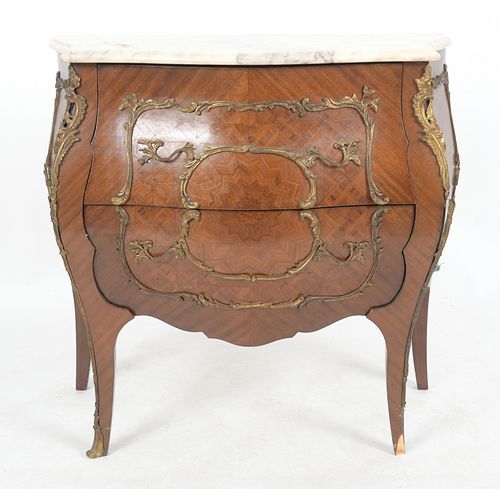Louis XV Style Parquetry Inlaid Walnut Commode