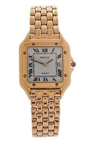 Geneve Quartz 18 Karat Yellow Gold Wrist Watch 