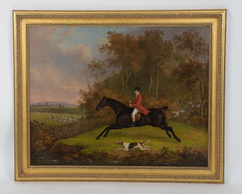 An English Hunt Scene (19th c.) Oil on Canvas