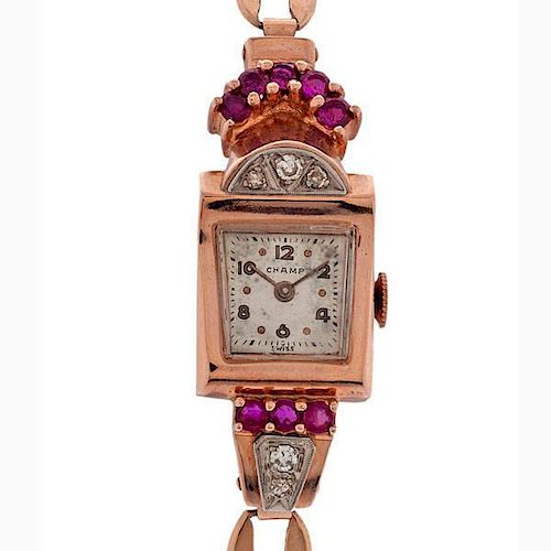 Champ Ruby and Diamond Watch in 14 Karat Rose Gold 