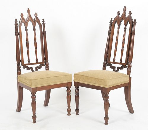 Diminutive Pair English Gothic Style Hall Chairs