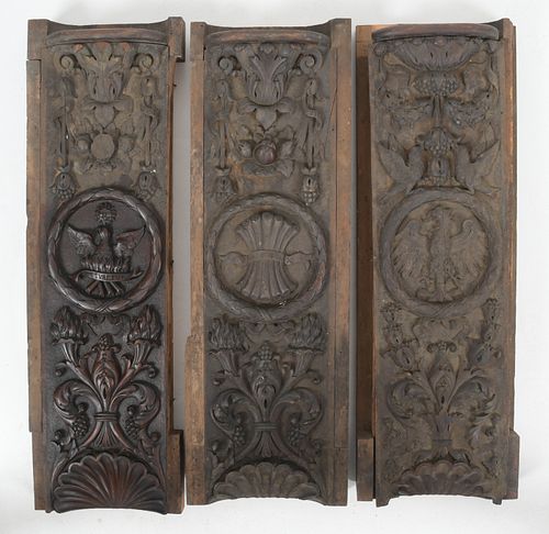 Three Continental Carved Walnut Relief Panels