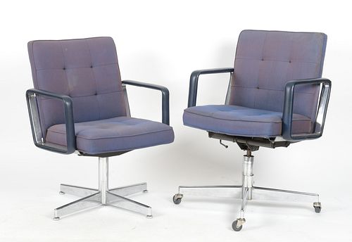 Two Shaw Walker Chrome Swivel Office Chairs