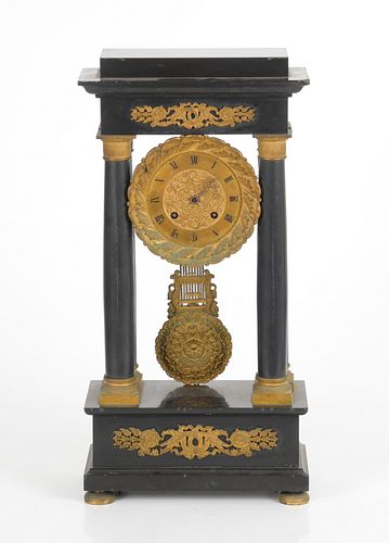 Charles X Gilt Bronze and Slate Portico Clock