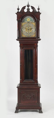 Renaissance Revival Carved Oak Hall Clock