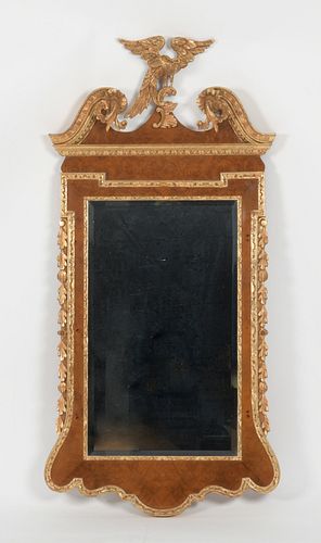 George II Style Burl Walnut and Giltwood Mirror