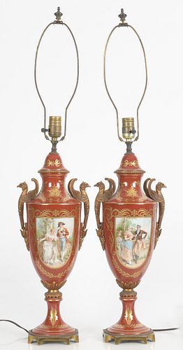 Pair of French Porcelain Urns as Table Lamps