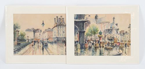 A Pair of Paris Street Scene Watercolors