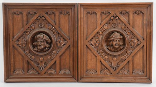 Pair of Renaissance Revival Carved Walnut Panels