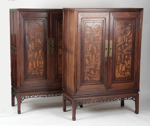 Pair of Chinese Rosewood Cabinets on Stands
