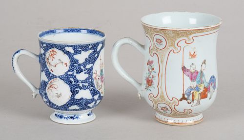 Two Chinese Export Porcelain Famille Rose Mugs