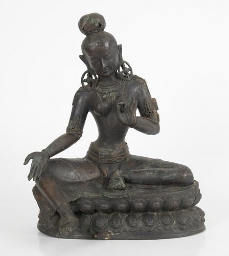A Large Antique Tibetan Bronze Tara