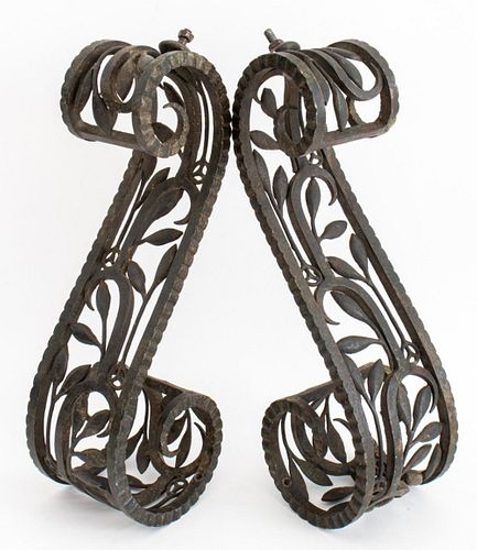 French Art Deco Wrought Iron Brackets, Pair