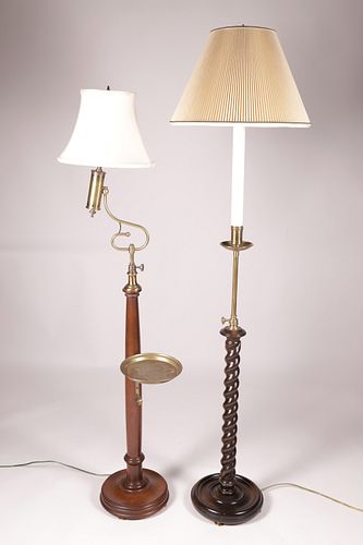 Two Vintage Mahogany and Brass Floor Lamps