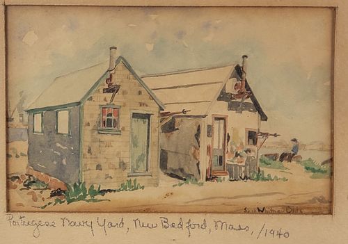 Sara Whitney Olds Watercolor on Paper, "Portuguese Navy Yard, New Bedford Mass", circa 1940