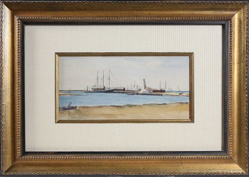 William Bradford Watercolor on Paper "Harbor Scene"