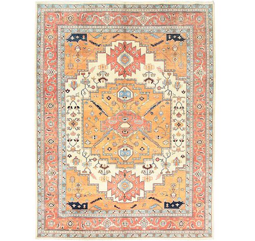 Pastel Peach Hand Knotted Wool Peshawar Oriental Carpet