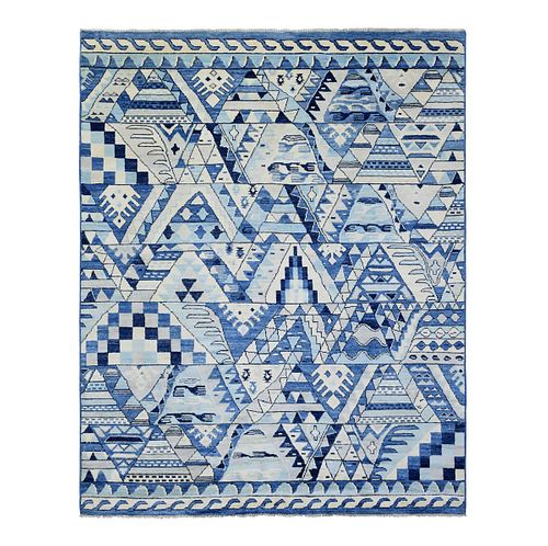 Denim Blue Hand Knotted Wool Anatolian Village Inspired Oriental Carpet