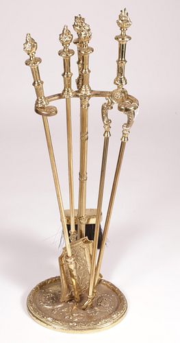 Set of Heavy Gauge Brass Fireplace Tool Set