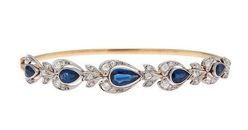 Sapphire and Diamond Bracelet in Platinum and 14 Karat 