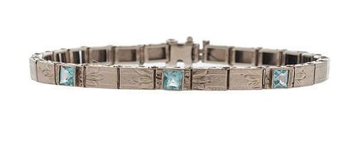 Engraved Box Bracelet with Aquamarine in 14 Karat 