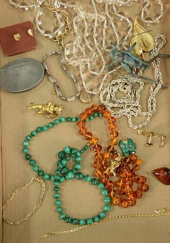 Lot of costume jewelry including amber and malachite.