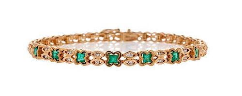 Emerald and Diamond Bracelet in 14 Karat 
