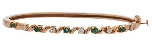 Emerald and Diamond Bangle Bracelet in 14 Karat 