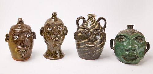 Four Southern Pottery Face Jugs