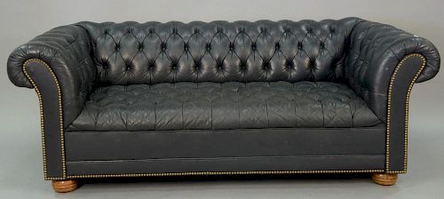 Leather tufted Chesterfield sofa, wd. 73in.