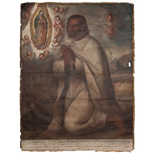 RETRATO DEL INDIO JUAN DIEGO. MÉXICO, SIGLO XVIII. Óleo sobre tela. 131 x 100 cm
