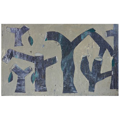 MIGUEL CASTRO LEÑERO, Bosque de signos, Firmado, Óleo sobre tela, 110 x 180 cm
