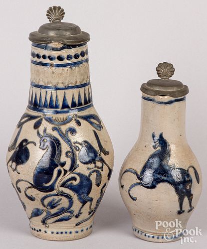 Two German stoneware pitchers, 19th c.