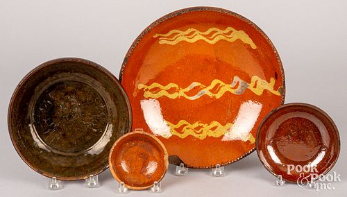 Stoneware plate, 19th c., three shallow bowls