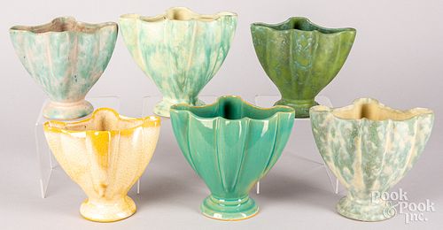 Six art pottery handkerchief vases