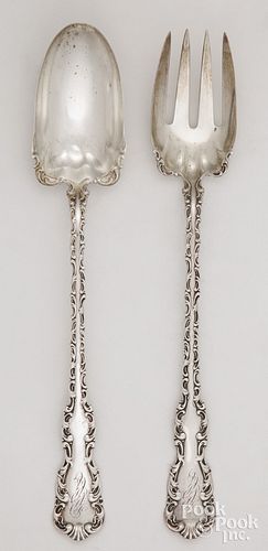 Whiting sterling silver serving fork and spoon