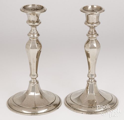 Pair of Paktong candlesticks, late 18th c.