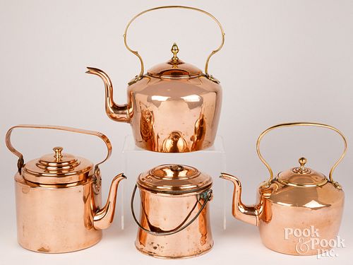 Three copper and brass kettles, 19th c.