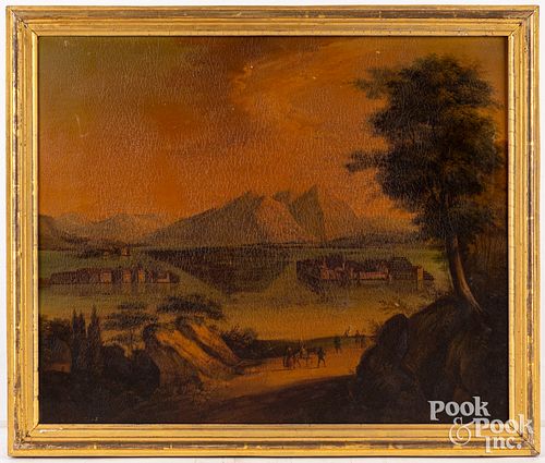 Oil on tin landscape, 19th c.