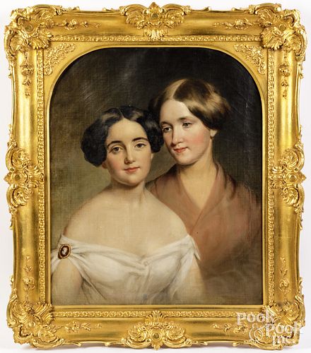 American oil on canvas portrait of two young women