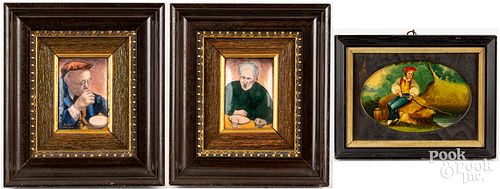 Pair of Limoges enamel portrait miniatures, etc.