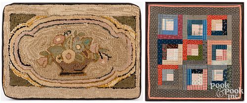 Hooked rug and crib quilt, ca. 1900